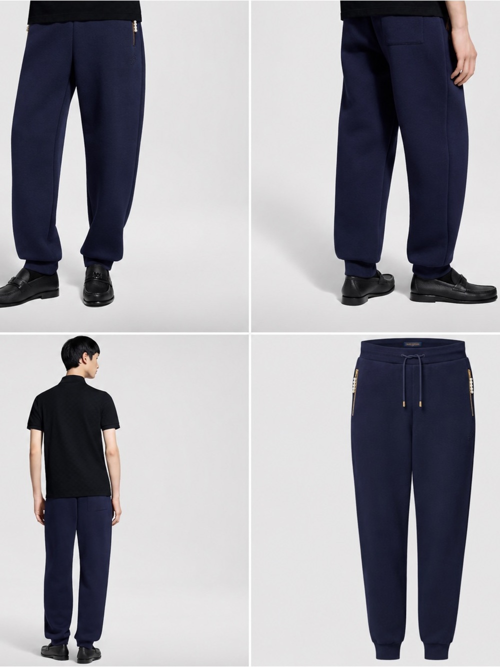 Louis Vuitton Embroidered Jersey Jogger Pants Black Pearl Zip Men’s XL